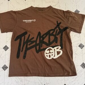 The Orbit Graphic T-Shirt Brown Streetwear Logo Tee Size Small